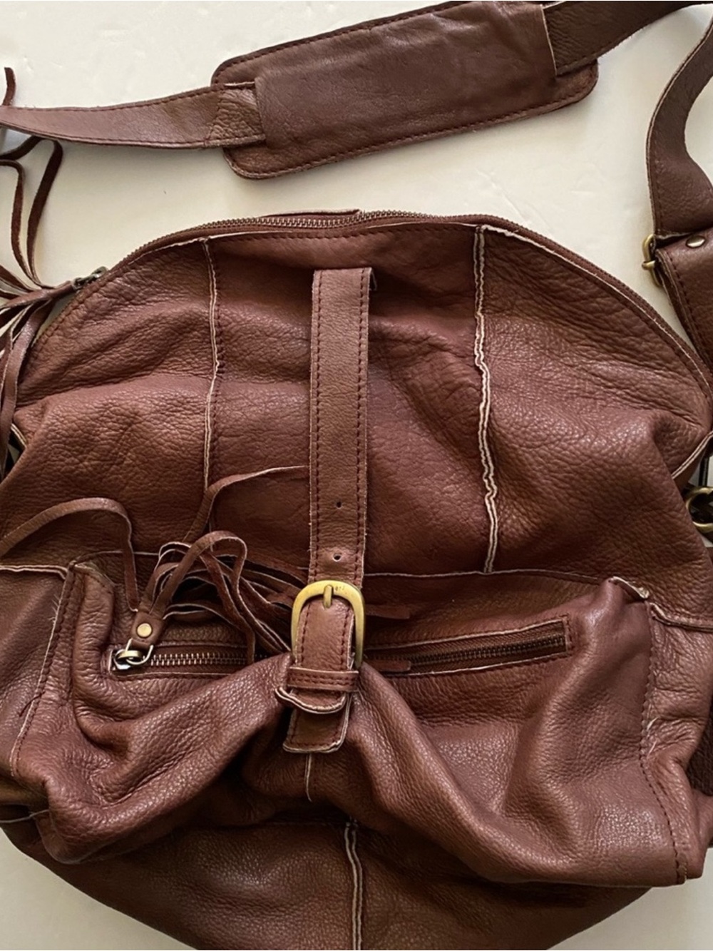 Classic Brown Leather Shoulder Satchel with Buckle Detail